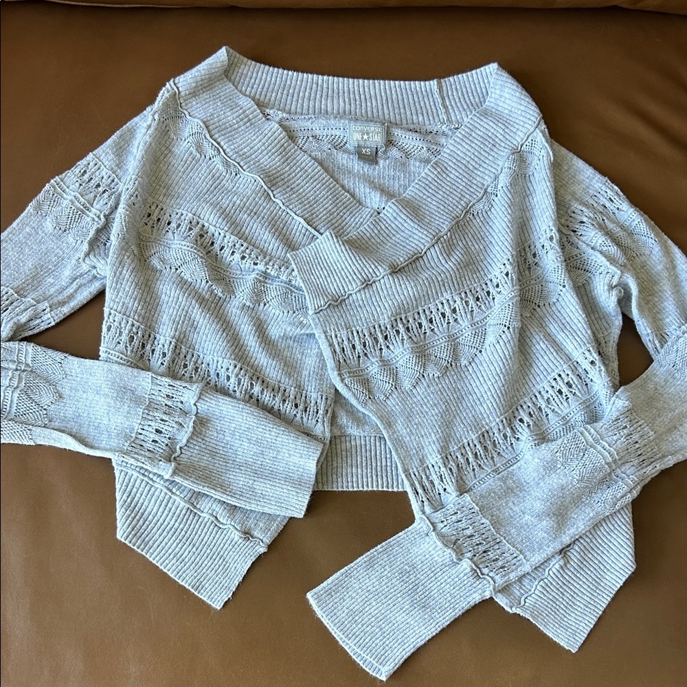 Heather Gray Cotton Cardigan Wrap Sweater XS